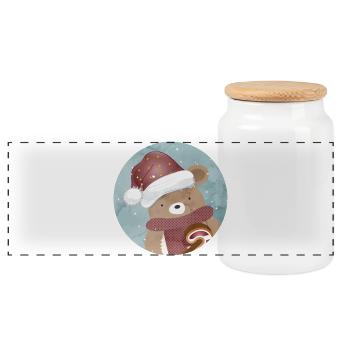 goldiger Bär für Weihnachten mit Weihnachtsmütze - Panorama Keksdose mit Holzdeckel - Weiß - Vorne