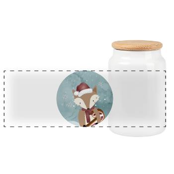 goldiger Fuchs für Weihnachten mit Zuckerstange - Panorama Keksdose mit Holzdeckel - Weiß - Vorne