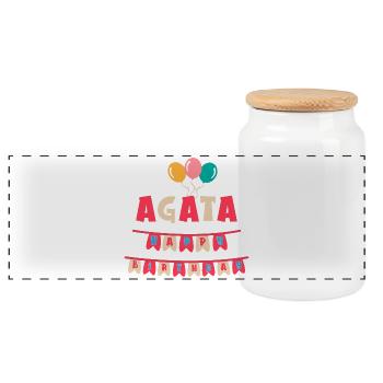Agata t-shirt happy birthday happy birthday - Panoramic Cookie Jar with Wooden Lid - white - Front