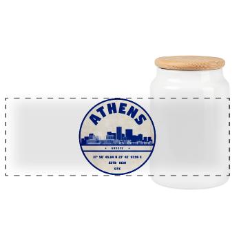 Athens Skyline Vintage Badge Blau - Panorama Keksdose mit Holzdeckel - Weiß - Vorne