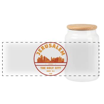 Jerusalem Retro City Badge - Panoramic Cookie Jar with Wooden Lid - white - Front