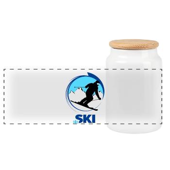 Ski - Panoramic Cookie Jar with Wooden Lid - white - Front