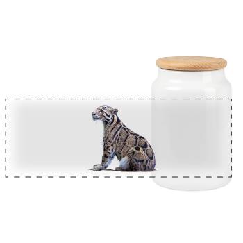 Clouded leopard - Panoramic Cookie Jar with Wooden Lid - white - Front