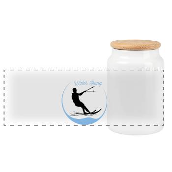 Water skiing - Panoramic Cookie Jar with Wooden Lid - white - Front
