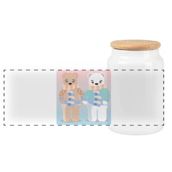 Brown Bear Polar Bear - Animal pairs - Winter pairs - Panoramic Cookie Jar with Wooden Lid - white - Front
