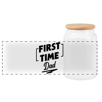 Parents Papa Pregnant Family Happiness Statement - Panoramic Cookie Jar with Wooden Lid - white - Front