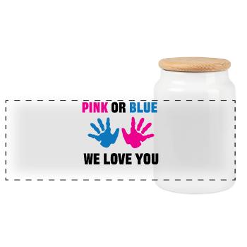 Parents Family Statement Pregnant Pregnancy - Panoramic Cookie Jar with Wooden Lid - white - Front