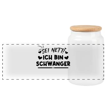 Schwanger Statement Herz Schwangerschaft Mutter - Panorama Keksdose mit Holzdeckel - Weiß - Vorne
