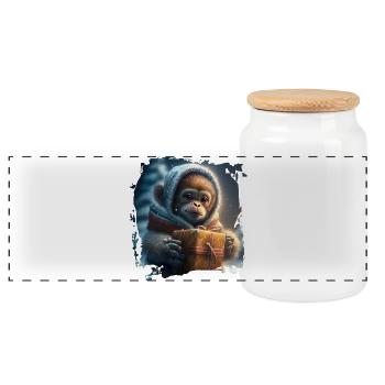 Don de l’orang-outan d’hiver - Boîte à biscuits avec couvercle en bois - blanc - Devant