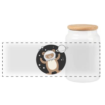 cute astronaut bear in comic style - Panoramic Cookie Jar with Wooden Lid - white - Front