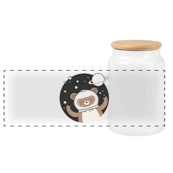 cute astronaut bear in comic style - Panoramic Cookie Jar with Wooden Lid - white - Front