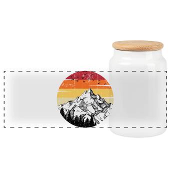 Mountain Vintage Retro - Panoramic Cookie Jar with Wooden Lid - white - Front