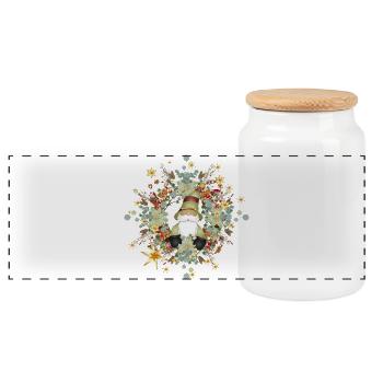 cute elf in the context of Christmas - Panoramic Cookie Jar with Wooden Lid - white - Front