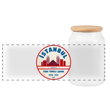 Istanbul Yeditepe Skyline Vintage - Panoramic Cookie Jar with Wooden Lid - white - Front