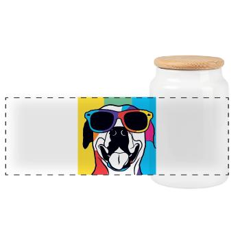 Vibrant Sunglass Pup Pop Art - Panoramic Cookie Jar with Wooden Lid - white - Front