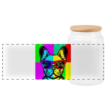 Neon Bulldog Pop Art Glasses - Panoramic Cookie Jar with Wooden Lid - white - Front