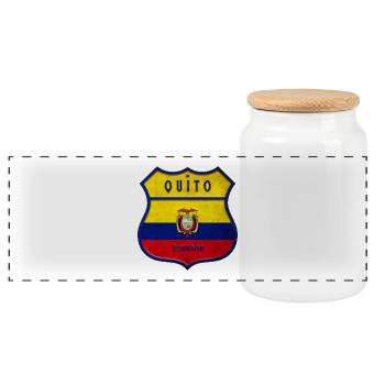 Design du drapeau de Quito, Équateur - Boîte à biscuits avec couvercle en bois - blanc - Devant
