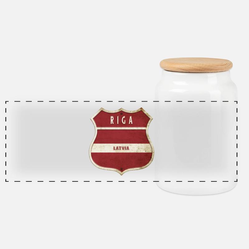 Riga Lettland Wappen Flaggen Design - Panorama Keksdose mit Holzdeckel - Weiß