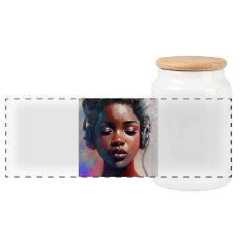 Une belle femme écoute de la musique - Boîte à biscuits avec couvercle en bois - blanc - Devant