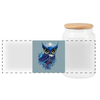 The Most Elegant Birds of Prey The Beautiful Fantá Owl - Panoramic Cookie Jar with Wooden Lid - white - Front