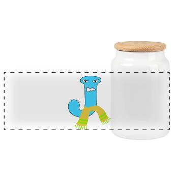J - Panoramic Cookie Jar with Wooden Lid - white - Front