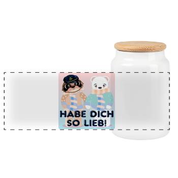 Habe Dich so lieb - Kapitän Bären - Panorama Keksdose mit Holzdeckel - Weiß - Vorne