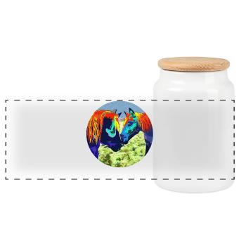 Pferdepaar Popart Kreisdesign - Panorama Keksdose mit Holzdeckel - Weiß - Vorne