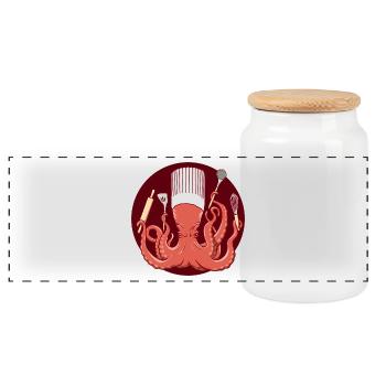 Poulpe Chef de Cuisine - Boîte à biscuits avec couvercle en bois - blanc - Devant
