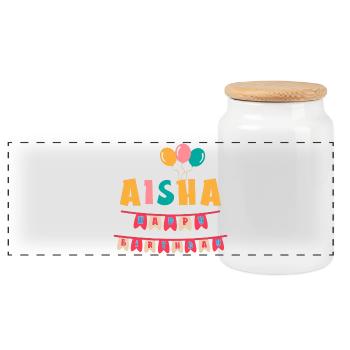 Aisha t-shirt happy birthday happy birthday - Panoramic Cookie Jar with Wooden Lid - white - Front