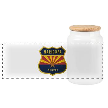 Maricopa Arizona flag crest design - Panoramic Cookie Jar with Wooden Lid - white - Front
