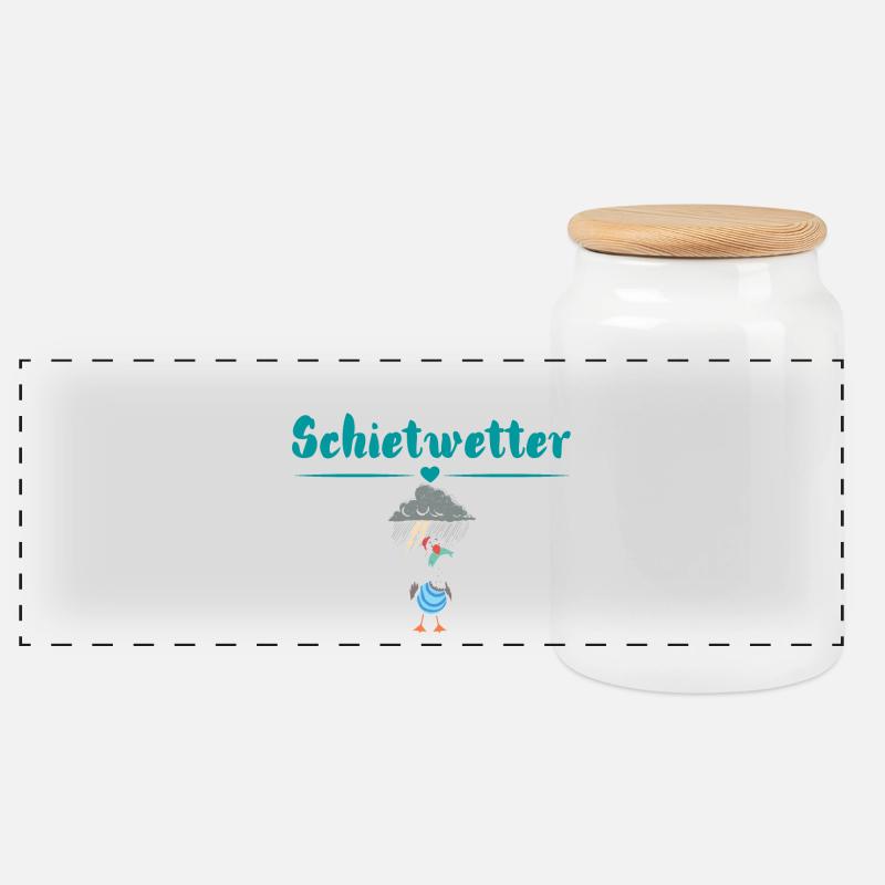 Schietwetter Möwe. Maritime Kleidung - Panorama Keksdose mit Holzdeckel - Weiß