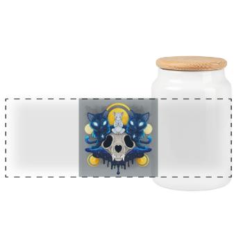 Nezumi Sensei : Zen Ninja Mouse and Cats - Poster - Panoramic Cookie Jar with Wooden Lid - white - Front