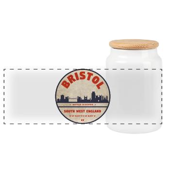 Bristol Skyline Vintage Badge - Panorama Keksdose mit Holzdeckel - Weiß - Vorne