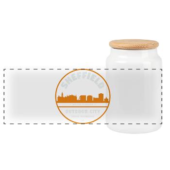 Sheffield UK - Panoramic Cookie Jar with Wooden Lid - white - Front