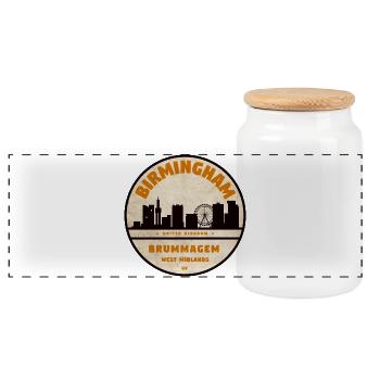 Brummagem Skyline West Midlands Badge - Panorama Keksdose mit Holzdeckel - Weiß - Vorne