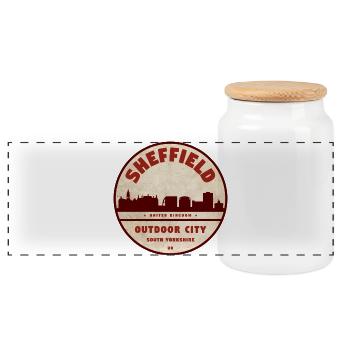 Sheffield Skyline Rundlogo Shirt - Panorama Keksdose mit Holzdeckel - Weiß - Vorne
