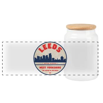 Leeds West Yorkshire Emblem - Panorama Keksdose mit Holzdeckel - Weiß - Vorne
