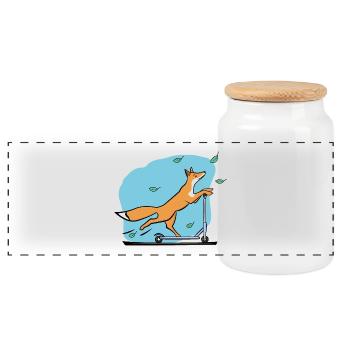 Fuchs mit Roller - Panorama Keksdose mit Holzdeckel - Weiß - Vorne