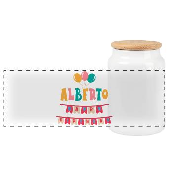 t-shirt joyeux anniversaire Alberto joyeux anniversaire - Boîte à biscuits avec couvercle en bois - blanc - Devant