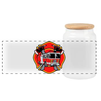 Feuerwehrauto Brandschutz Feuerwehr Retter - Panorama Keksdose mit Holzdeckel - Weiß - Vorne
