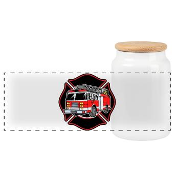 Feuerwehr Feuerwehrauto Brandschutz Löscharbeit - Panorama Keksdose mit Holzdeckel - Weiß - Vorne