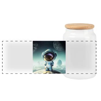 Der kleine Astronaut auf einem Planeten - Panorama Keksdose mit Holzdeckel - Weiß - Vorne