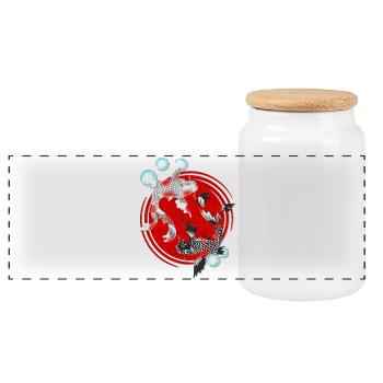 japanische kunst, Koi Karpfen schwarz weiß - Panorama Keksdose mit Holzdeckel - Weiß - Vorne