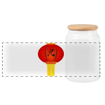 asiatische motive, kanjimuster „Licht“, lampion - Panorama Keksdose mit Holzdeckel - Weiß - Vorne