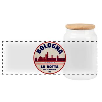 Bologna La Dotta Skyline Badge - Panoramic Cookie Jar with Wooden Lid - white - Front