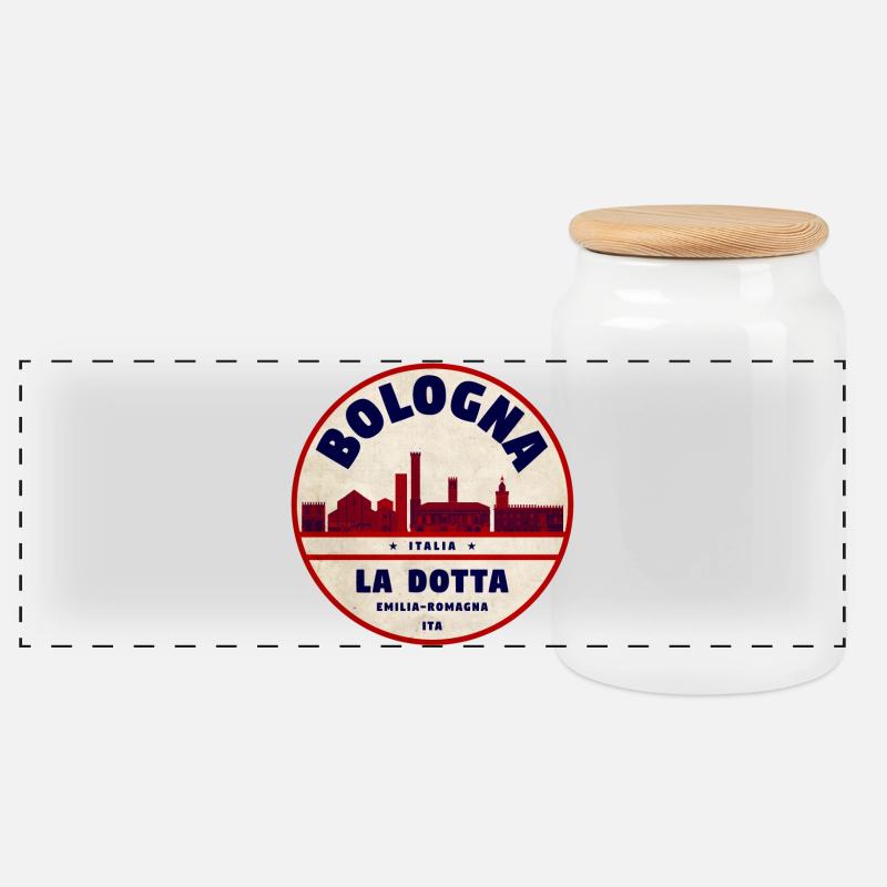 Bologna La Dotta Skyline Badge - Panorama Keksdose mit Holzdeckel - Weiß