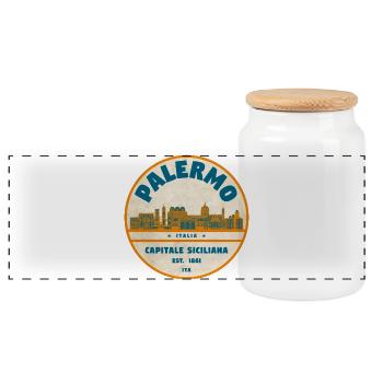 Palermo Retro Stadtlogo rund - Panorama Keksdose mit Holzdeckel - Weiß - Vorne