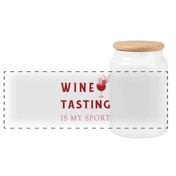 Wine tasting is my sport - Panoramic Cookie Jar with Wooden Lid - white - Front
