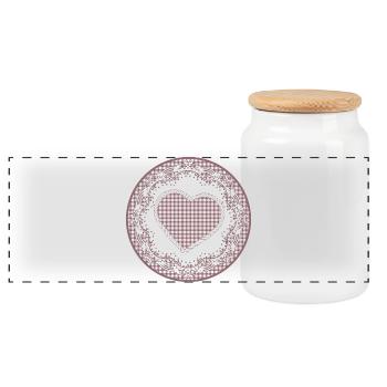 Nostalgia cake tip label in dusky pink with heart - Panoramic Cookie Jar with Wooden Lid - white - Front