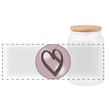 Nostalgia label in dusky pink with calligraphy heart - Panoramic Cookie Jar with Wooden Lid - white - Front